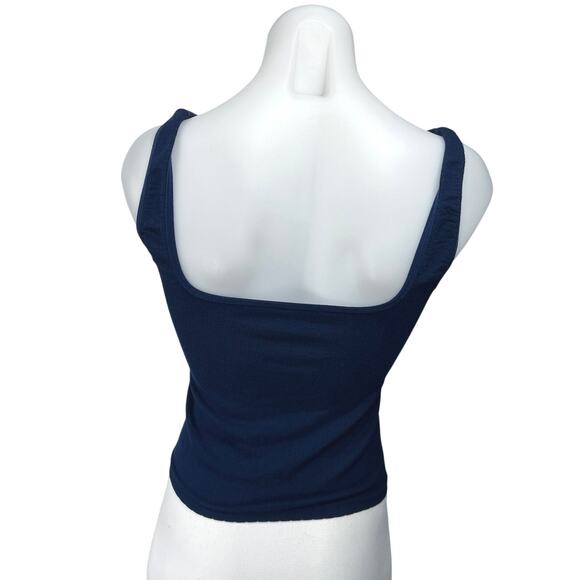 Anthropologie Women's Blue Rib Knit Sleeveless Stretch Crop Sweater Tank Top S/M - Picture 2 of 3